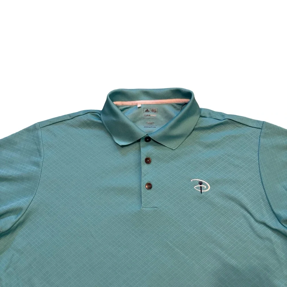 Adidas Mens ClimaCool Disney Golf Polo Shirt Teal Blue Diamond Grid Large D33778
